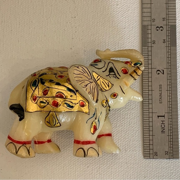 Marble Elephant Statue Trunk Up Hand Painted Indian Art home Decor Sculpture 3" - Picture 13 of 14